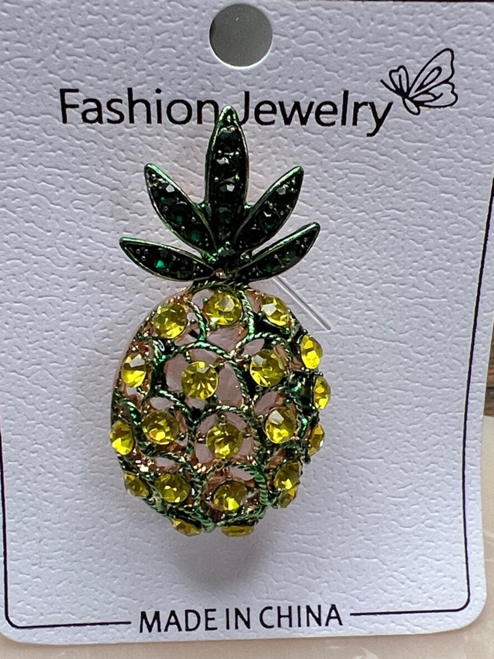 3/$18 Fashion Jewelry Yellow and Green Pineapple Crystal Brooch Lot 7015